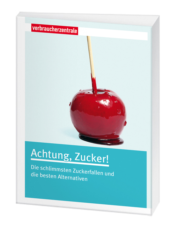 Dieses BIldCover des Ratgebers "Achtung, Zucker!": Auf dem Cover sieht man einen mit Zuckerglasur überzogenen roten Apfel