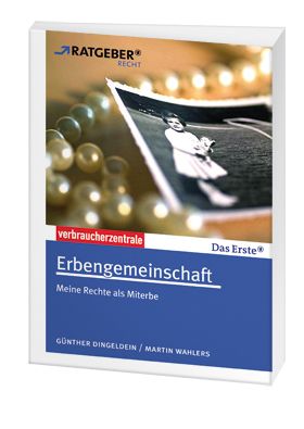 Cover des Ratgebers "Erbengemenischaft": Ein altes Schwarz-Weiss-Bild zeigt ein Kind in einem hellen Kleid. Das Bild liegt auf einer Perlenkette