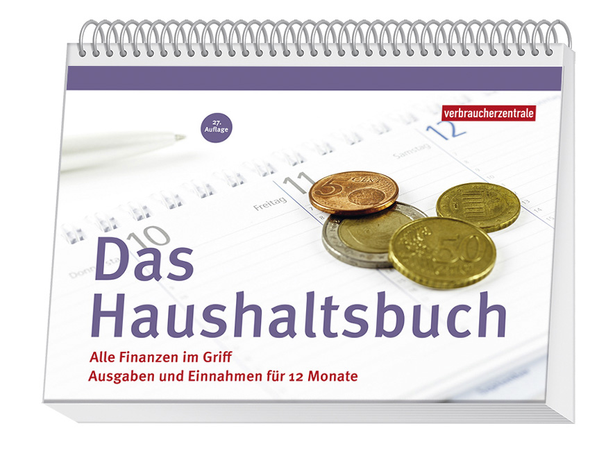 Cover des Ratgers "Das Haushltsbuch" Cover des Ratgers "Das Haushltsbuch": Vier Geldstücke liegen auf einem Kalenderblatt