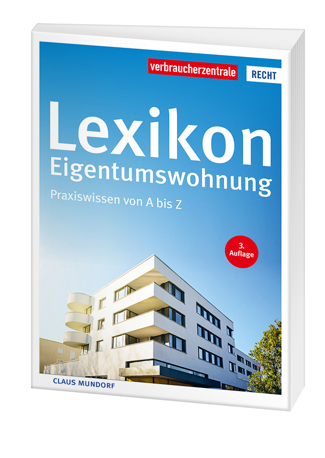 Cover des Ratgebers "Lexikon Eigentumswohnung": Vor blauem Himmel wird ein modernes Flachdach_mehrfamilienhaus abgebildet